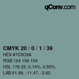 Color code: CMYK 20 / 0 / 1 / 39 | qconv.com