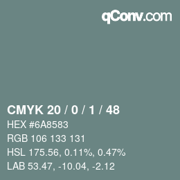 Color code: CMYK 20 / 0 / 1 / 48 | qconv.com