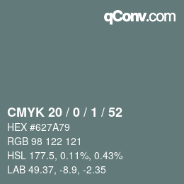 Color code: CMYK 20 / 0 / 1 / 52 | qconv.com