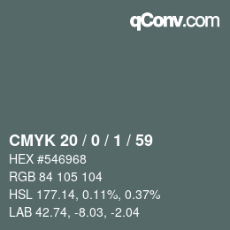 カラーコード: CMYK 20 / 0 / 1 / 59 | qconv.com