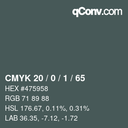 Color code: CMYK 20 / 0 / 1 / 65 | qconv.com
