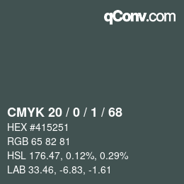 カラーコード: CMYK 20 / 0 / 1 / 68 | qconv.com