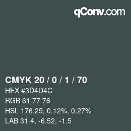 Color code: CMYK 20 / 0 / 1 / 70 | qconv.com
