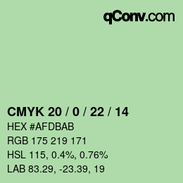 Color code: CMYK 20 / 0 / 22 / 14 | qconv.com