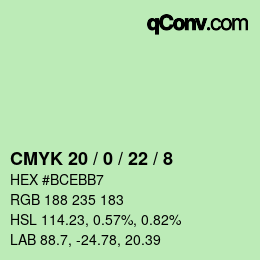 Color code: CMYK 20 / 0 / 22 / 8 | qconv.com