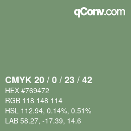 Color code: CMYK 20 / 0 / 23 / 42 | qconv.com