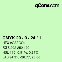 カラーコード: CMYK 20 / 0 / 24 / 1 | qconv.com