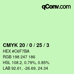 カラーコード: CMYK 20 / 0 / 25 / 3 | qconv.com
