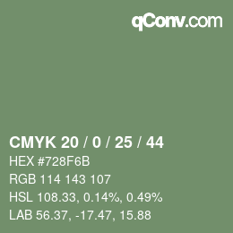 颜色代码: CMYK 20 / 0 / 25 / 44 | qconv.com