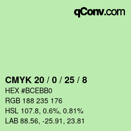 カラーコード: CMYK 20 / 0 / 25 / 8 | qconv.com