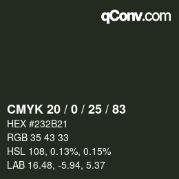 Farbcode: CMYK 20 / 0 / 25 / 83 | qconv.com