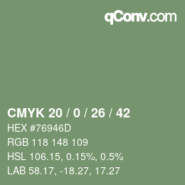 カラーコード: CMYK 20 / 0 / 26 / 42 | qconv.com