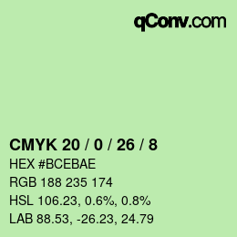 Color code: CMYK 20 / 0 / 26 / 8 | qconv.com