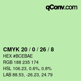 Color code: CMYK 20 / 0 / 26 / 8 | qconv.com