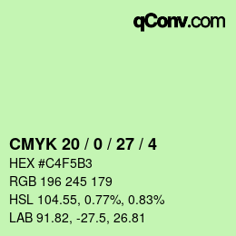 カラーコード: CMYK 20 / 0 / 27 / 4 | qconv.com