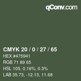 Color code: CMYK 20 / 0 / 27 / 65 | qconv.com