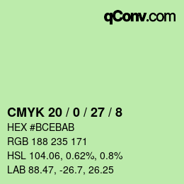 Color code: CMYK 20 / 0 / 27 / 8 | qconv.com