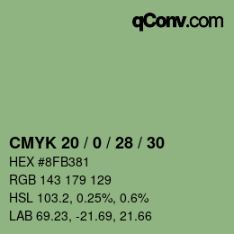 Farbcode: CMYK 20 / 0 / 28 / 30 | qconv.com