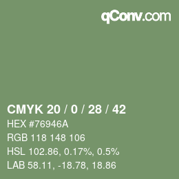 Farbcode: CMYK 20 / 0 / 28 / 42 | qconv.com