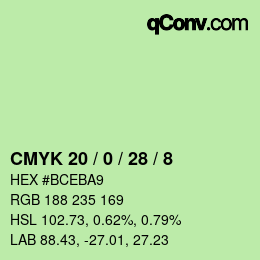 颜色代码: CMYK 20 / 0 / 28 / 8 | qconv.com