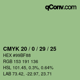 颜色代码: CMYK 20 / 0 / 29 / 25 | qconv.com