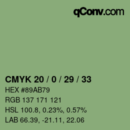 颜色代码: CMYK 20 / 0 / 29 / 33 | qconv.com