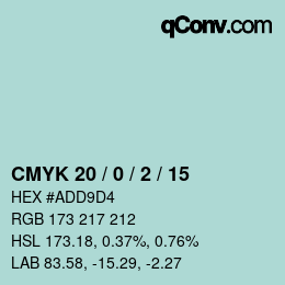 颜色代码: CMYK 20 / 0 / 2 / 15 | qconv.com