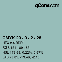 カラーコード: CMYK 20 / 0 / 2 / 26 | qconv.com