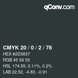 Color code: CMYK 20 / 0 / 2 / 78 | qconv.com