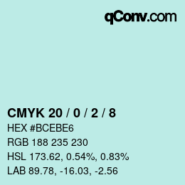 Color code: CMYK 20 / 0 / 2 / 8 | qconv.com