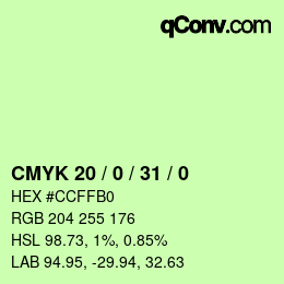 Color code: CMYK 20 / 0 / 31 / 0 | qconv.com