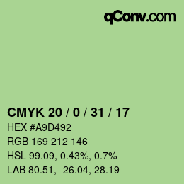 Color code: CMYK 20 / 0 / 31 / 17 | qconv.com