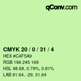 Color code: CMYK 20 / 0 / 31 / 4 | qconv.com