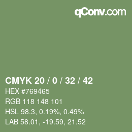 Farbcode: CMYK 20 / 0 / 32 / 42 | qconv.com
