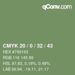 Color code: CMYK 20 / 0 / 32 / 43 | qconv.com