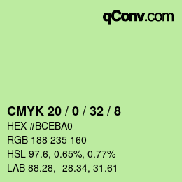 Color code: CMYK 20 / 0 / 32 / 8 | qconv.com