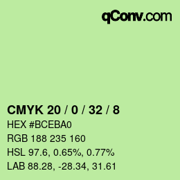 カラーコード: CMYK 20 / 0 / 32 / 8 | qconv.com