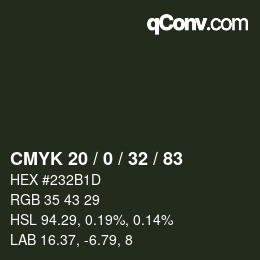 カラーコード: CMYK 20 / 0 / 32 / 83 | qconv.com