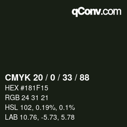 Farbcode: CMYK 20 / 0 / 33 / 88 | qconv.com