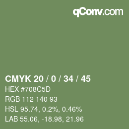 Color code: CMYK 20 / 0 / 34 / 45 | qconv.com