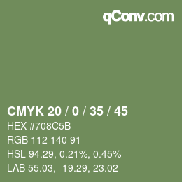 カラーコード: CMYK 20 / 0 / 35 / 45 | qconv.com