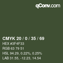 Farbcode: CMYK 20 / 0 / 35 / 69 | qconv.com