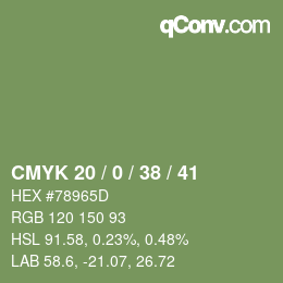 Farbcode: CMYK 20 / 0 / 38 / 41 | qconv.com