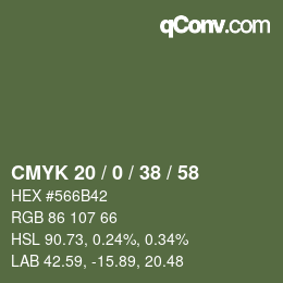 Farbcode: CMYK 20 / 0 / 38 / 58 | qconv.com