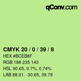 カラーコード: CMYK 20 / 0 / 39 / 8 | qconv.com
