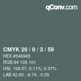 カラーコード: CMYK 20 / 0 / 3 / 59 | qconv.com