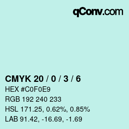 Color code: CMYK 20 / 0 / 3 / 6 | qconv.com