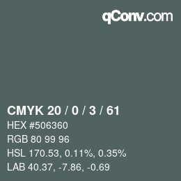 Color code: CMYK 20 / 0 / 3 / 61 | qconv.com