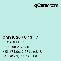 Farbcode: CMYK 20 / 0 / 3 / 7 | qconv.com