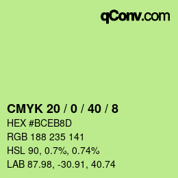 Color code: CMYK 20 / 0 / 40 / 8 | qconv.com